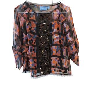 Simply Vera Sequined Blouse on Geometric Print Size PS